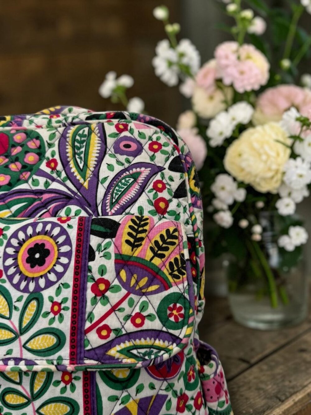 Vera Bradley Ribbons Pattern Quilted Cotton Backpack - Picture 7 of 8